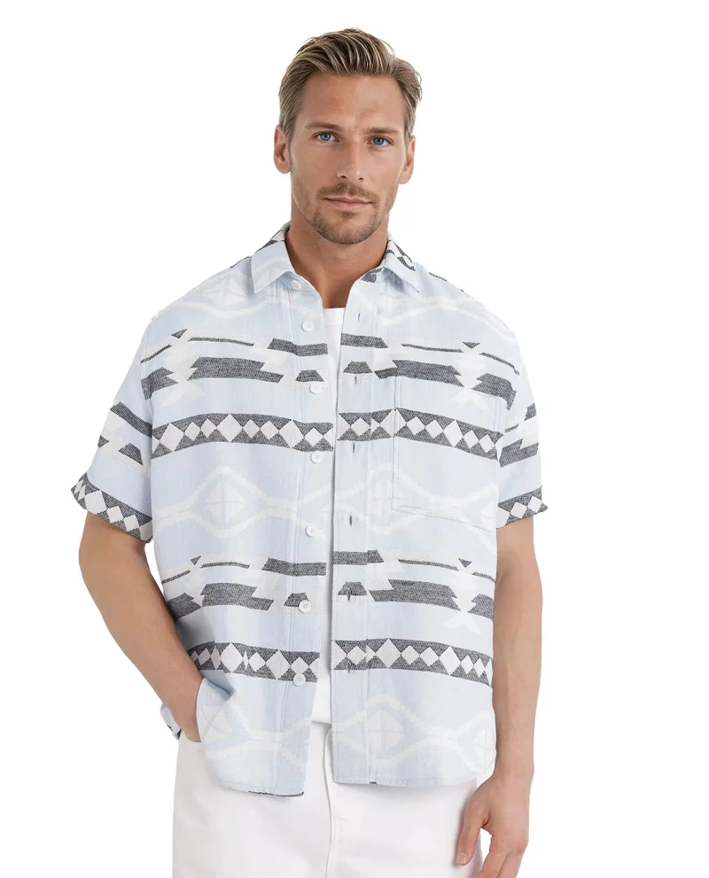 Rare Rabbit Men's Jacquard Boxy Fit Shirt