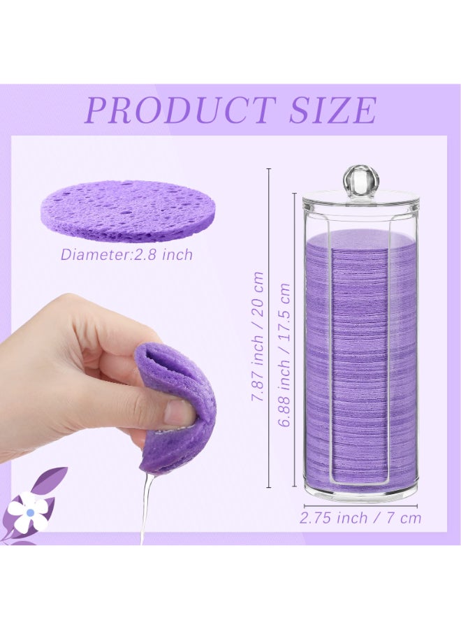 Sieral 120pcs Compressed Facial Sponges Disposable Natural Face Sponges Round Soft Pads with Container for Washing Face Cleansing Exfoliating Esthetician Makeup Removal TravelPurple - Image 4