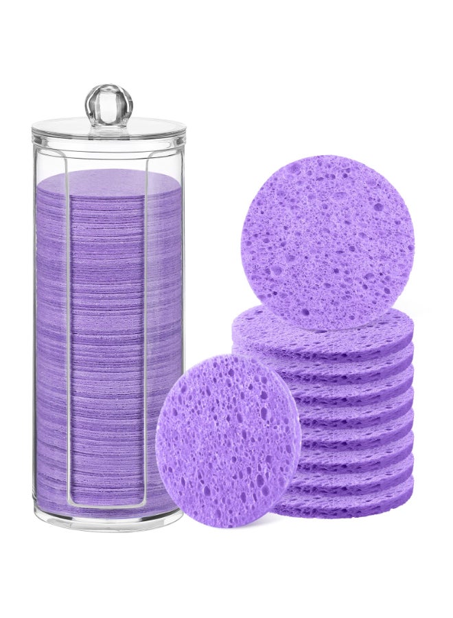Sieral 120pcs Compressed Facial Sponges Disposable Natural Face Sponges Round Soft Pads with Container for Washing Face Cleansing Exfoliating Esthetician Makeup Removal TravelPurple - Image 2