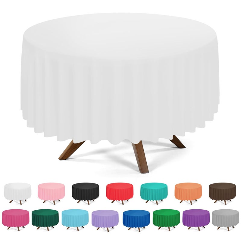 YSYJ 3 Pack White Plastic Tablecloth Disposable Round Table Cloth 84 Inch Table Cover for Parties