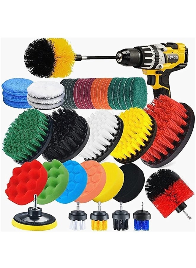 45 PCS Drill Brush Attachment Set All Purpose Power Clean Scrubber Brush Scrub Pads with Extend Long Attachment Scouring Pads and Sponge for Bathroom Kitchen, Grout, Tub Tile, Corners, Auto - Image 1
