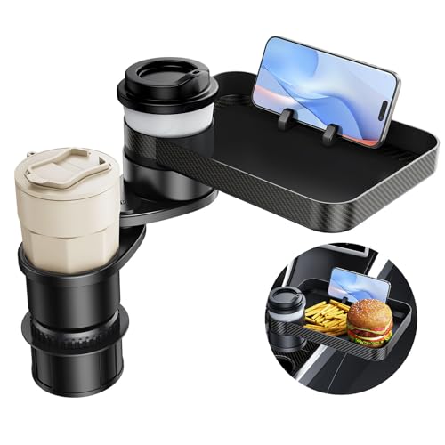 DICMKY Car Cup Holder (2.9 inches in Diameter) Tray Table, Swivel Car Food Tray for Passenger Seat for Eating, Cup Holder Expander with Phone Holder, Drink Holder for Car, Road Trip Essentials - Image 1