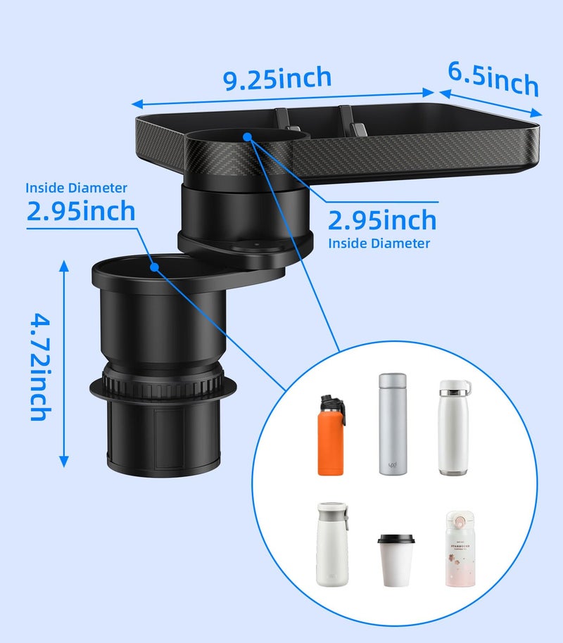 DICMKY Car Cup Holder (2.9 inches in Diameter) Tray Table, Swivel Car Food Tray for Passenger Seat for Eating, Cup Holder Expander with Phone Holder, Drink Holder for Car, Road Trip Essentials - Image 2