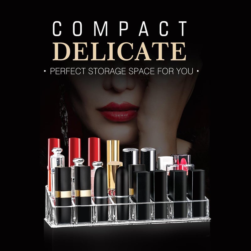 SUNAM Acrylic Lipstick Organizer 24 Compartment Transparent Grid Holder Stand Tray Organiser for Women Lipsticks Storage Cosmetic Display Case - Image 2