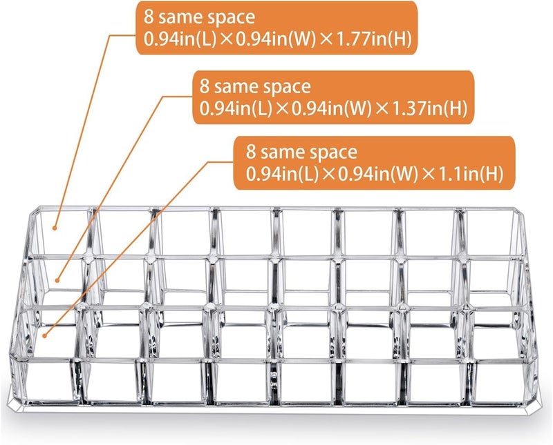 SUNAM Acrylic Lipstick Organizer 24 Compartment Transparent Grid Holder Stand Tray Organiser for Women Lipsticks Storage Cosmetic Display Case - Image 3
