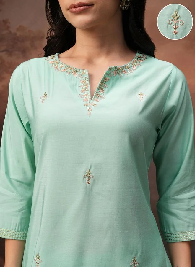 Vishudh Vishudh Embroidered Notch Neck Tunic and Trousers Co-Ords