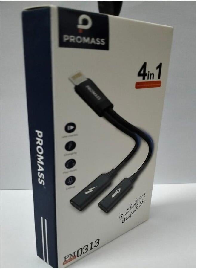 PROMASS Dual Lighting Adapter Charging/Play Music & Calling Cable Black. - Image 2