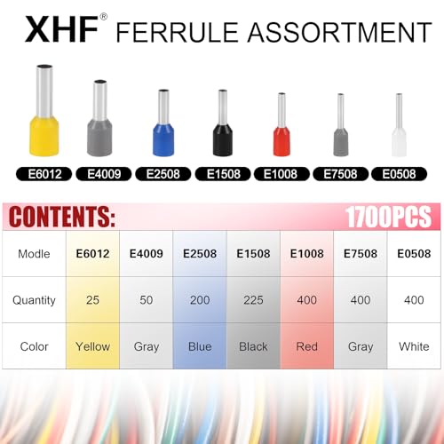 XHF 1700 PCS Ferrule Crimping Tool Kit with Hexagonal Ferrule Crimper Insulated Wire End Ferrules Terminals - Image 3