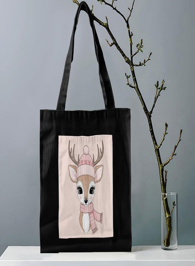 PrintingZone Cotton Canvas Reusable Tote Bags With Zipper and Inner Pocket For Women and Girls, Aesthetic/Travel/Shopping/Gift/College Tote Shoulder Hand bags (Black)(BTB-20)(BTB-20) - Image 2