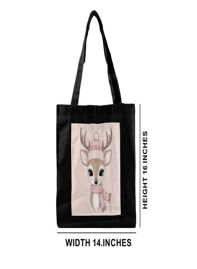 PrintingZone Cotton Canvas Reusable Tote Bags With Zipper and Inner Pocket For Women and Girls, Aesthetic/Travel/Shopping/Gift/College Tote Shoulder Hand bags (Black)(BTB-20)(BTB-20) - Image 5