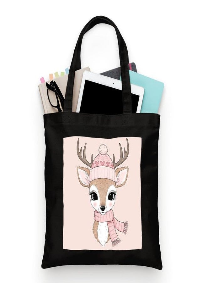 PrintingZone Cotton Canvas Reusable Tote Bags With Zipper and Inner Pocket For Women and Girls, Aesthetic/Travel/Shopping/Gift/College Tote Shoulder Hand bags (Black)(BTB-20)(BTB-20) - Image 1