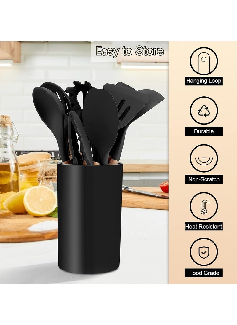 QSHOP Silicone Kitchen Utensil Set, 12 Pcs Silicone Cooking Utensils Set, Include Spatula Holder Set, Non-Stick and Scratch Resistant Kitchen Utensils with Wooden Handles for Cookware  - Image 3