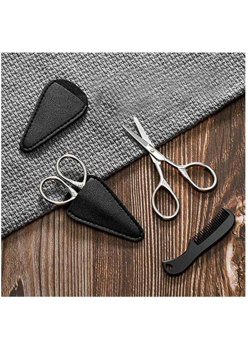 SYOSI - Beard Trimming Scissors Set, Grooming Scissors for Men and Mustache Beard Comb Beard Grooming Trim Scissor Kit with Storage Bag - Image 1