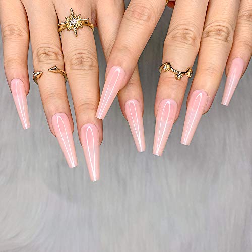 Artquee 24pcs Light Nude Clear Pure Color Ballerina Long Coffin Glossy Fake Nails Press on Nail False Tips Manicure for Women - Image 4