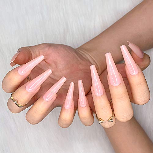 Artquee 24pcs Light Nude Clear Pure Color Ballerina Long Coffin Glossy Fake Nails Press on Nail False Tips Manicure for Women - Image 2