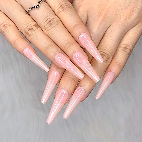Artquee 24pcs Light Nude Clear Pure Color Ballerina Long Coffin Glossy Fake Nails Press on Nail False Tips Manicure for Women - Image 1