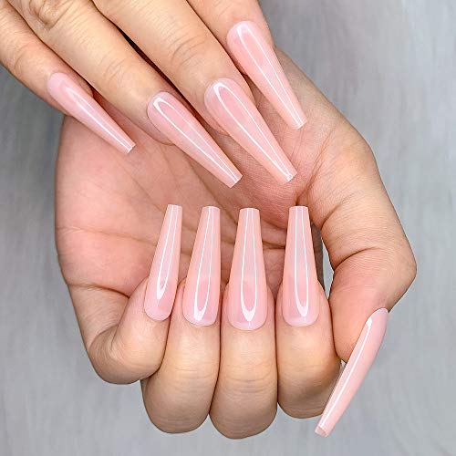 Artquee 24pcs Light Nude Clear Pure Color Ballerina Long Coffin Glossy Fake Nails Press on Nail False Tips Manicure for Women - Image 3