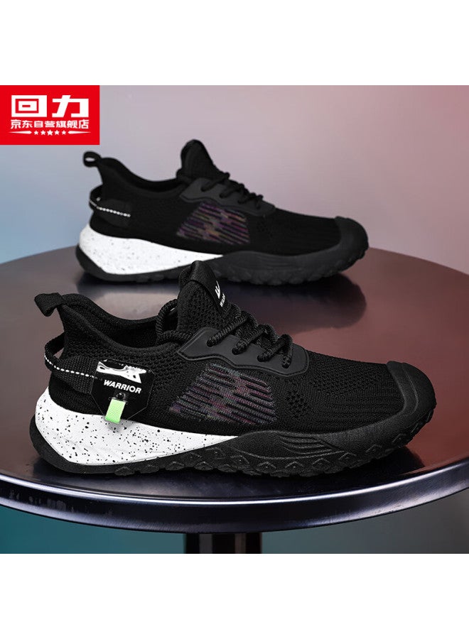 Warrior Men's Flyknit Shoes صيف جديد أحذية شبكية خفيفة الوزن تسمح بمرور الهواء أسود 41