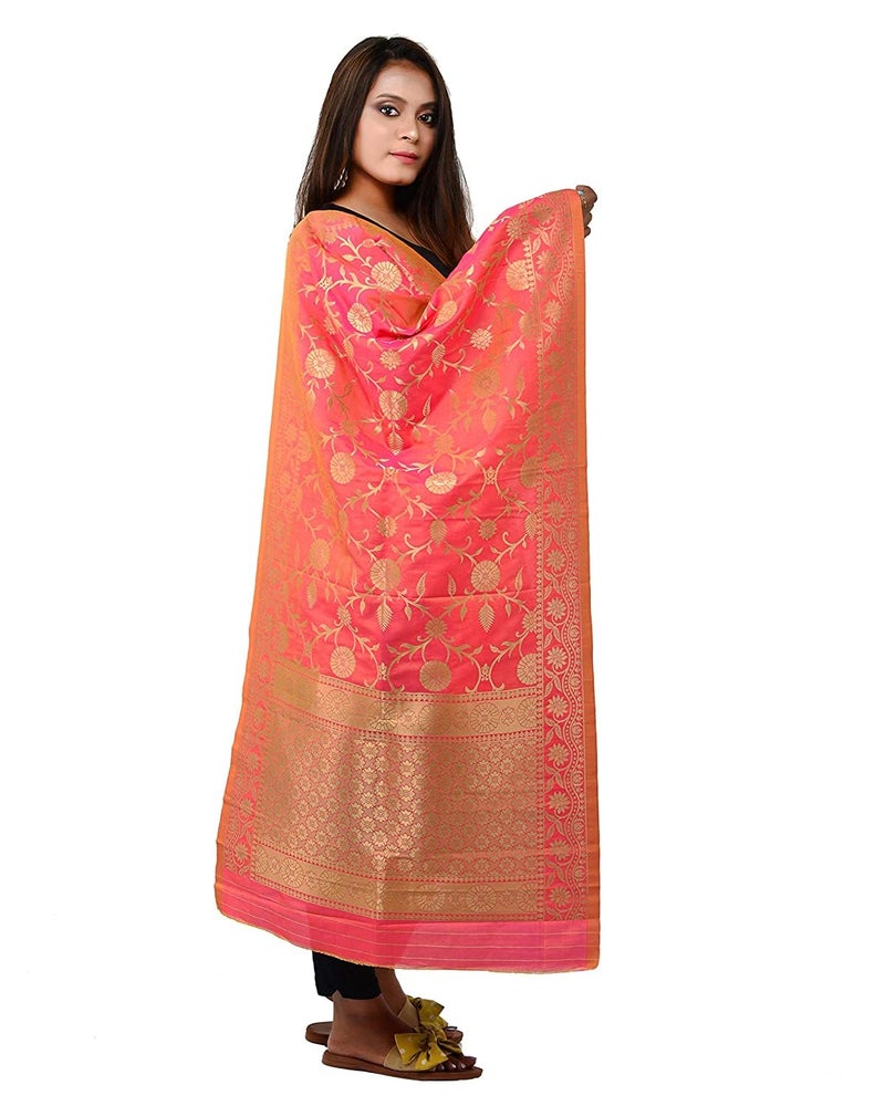 GRANTH ENTERPRISE Women's Dupatta For Indian wear Jacquard Banarasi Art Silk Printed Zari & Resham Work Woven Only Dupatta/Chunni For Women Gorgeous Printed Designer Chunni (FREE SIZE, PINK) - Image 2