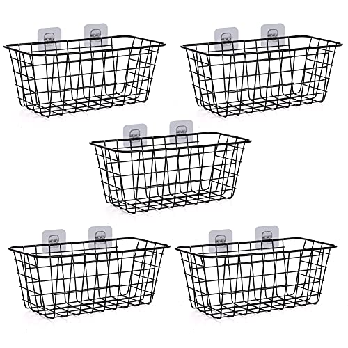 XINFULL 5 Pack Wire Storage Baskets Household Metal Wall-Mounted Containers Organizer Bins for Kitchen Bathroom Freezer Pantry Closet Laundry Room Cabinets Garage Shelf, Medium - Image 1