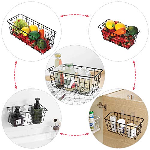 XINFULL 5 Pack Wire Storage Baskets Household Metal Wall-Mounted Containers Organizer Bins for Kitchen Bathroom Freezer Pantry Closet Laundry Room Cabinets Garage Shelf, Medium - Image 5
