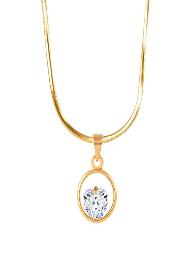 JFL - Jewellery for Less Romantic|Valentines day|Gift idea|for her|Wife|Girlfriend|Lover|Fiance|Crush Gold Plated CZ Heart Round Solitaire Pendant & Japanese Pearl Pendant with Chain for Women & Girls - Image 4