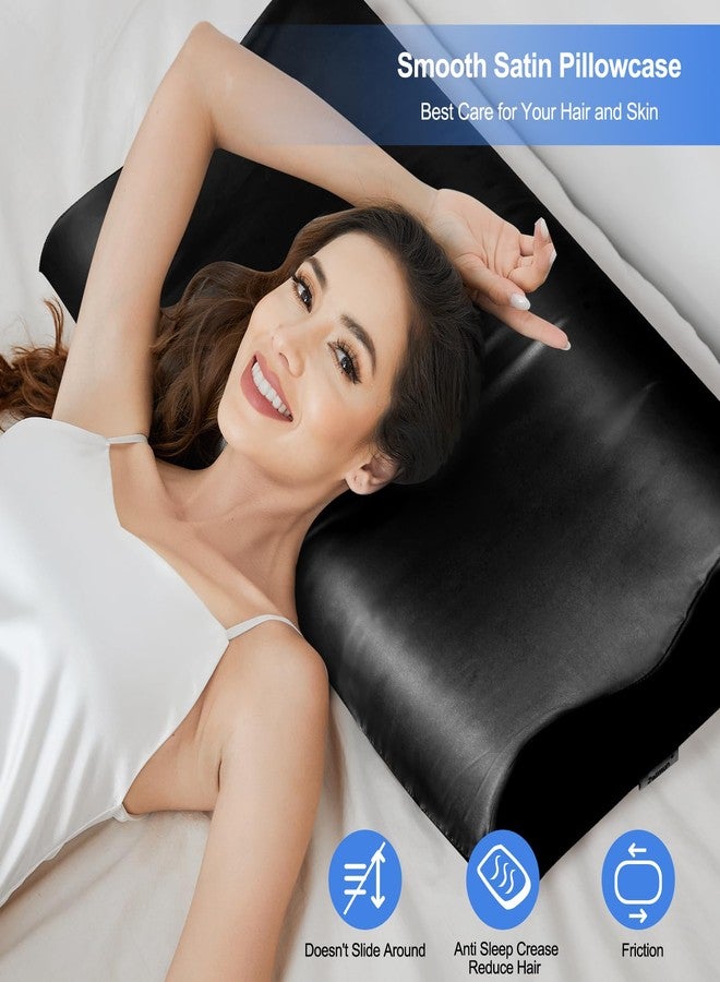 Zelimun Satin Pillowcase for Contour Memory Foam Pillows, 24" x 14" x 5.1"/3.5" Cervical Pillow Case, Soft Pillow Cover for Sleeping Pillows (Black) - Image 3