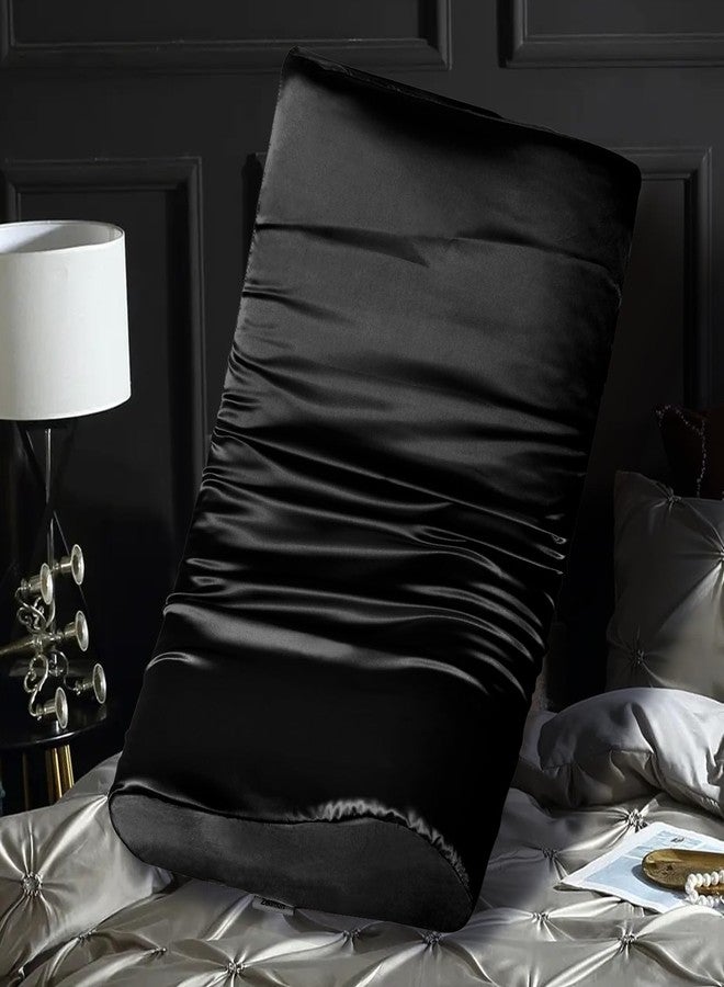 Zelimun Satin Pillowcase for Contour Memory Foam Pillows, 24" x 14" x 5.1"/3.5" Cervical Pillow Case, Soft Pillow Cover for Sleeping Pillows (Black) - Image 1