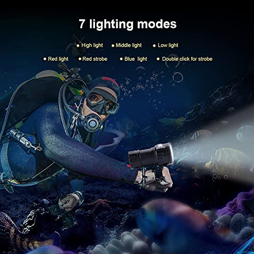 Camrusic Dive Light, Diving Flashlight 18000 Lumen IPX8 Waterproof Diving Torch Scuba Dive Lights 500M Underwater LED Flashlight Submersible Lights - Image 2