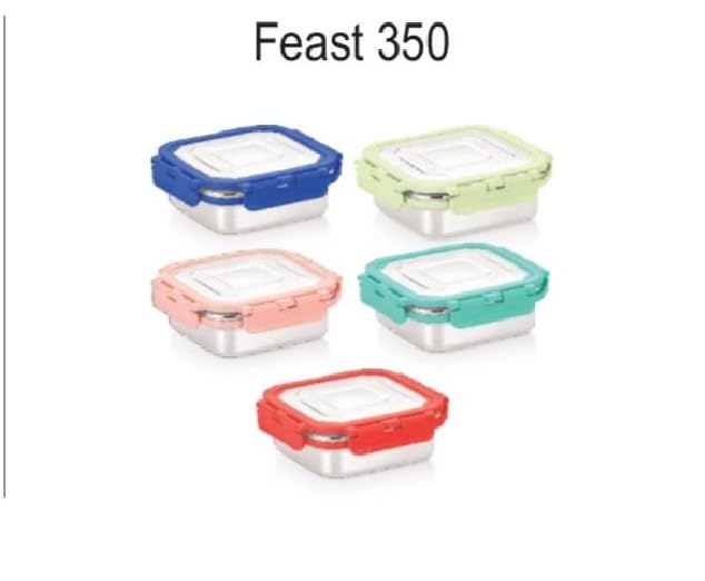 SHOPOBOX Stainless Steel Lunch Box with Air Tight Spill Proof Lid Container Tiffin BoxLunch Box for Boys and Girls for OfficeSchool MultiColor 2 350 Square Lunchbox - Image 3