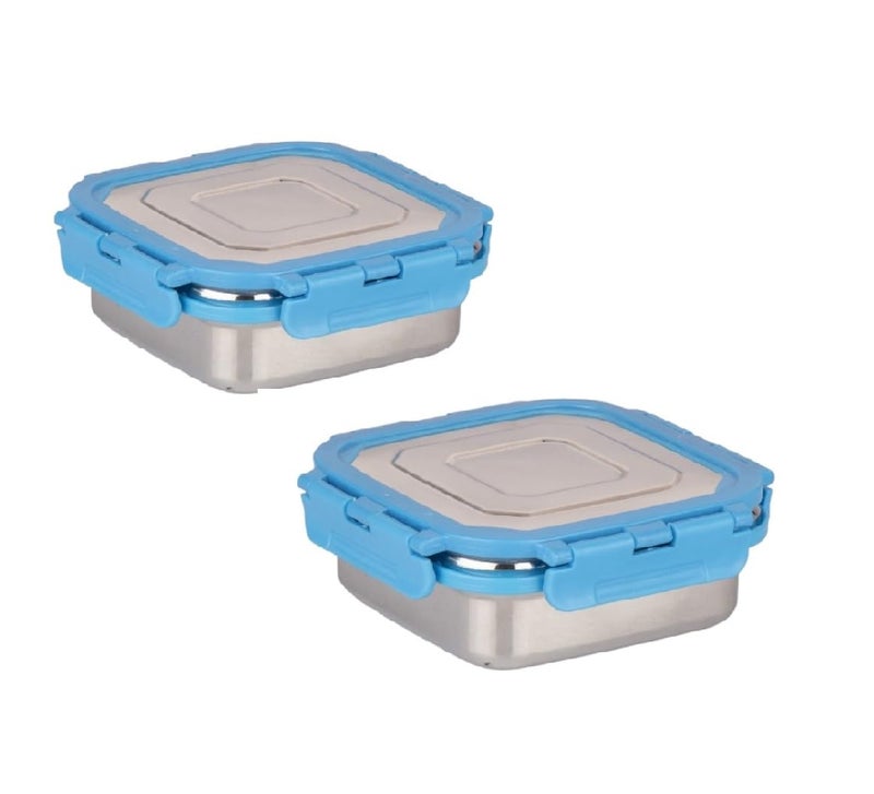 SHOPOBOX Stainless Steel Lunch Box with Air Tight Spill Proof Lid Container Tiffin BoxLunch Box for Boys and Girls for OfficeSchool MultiColor 2 350 Square Lunchbox - Image 1