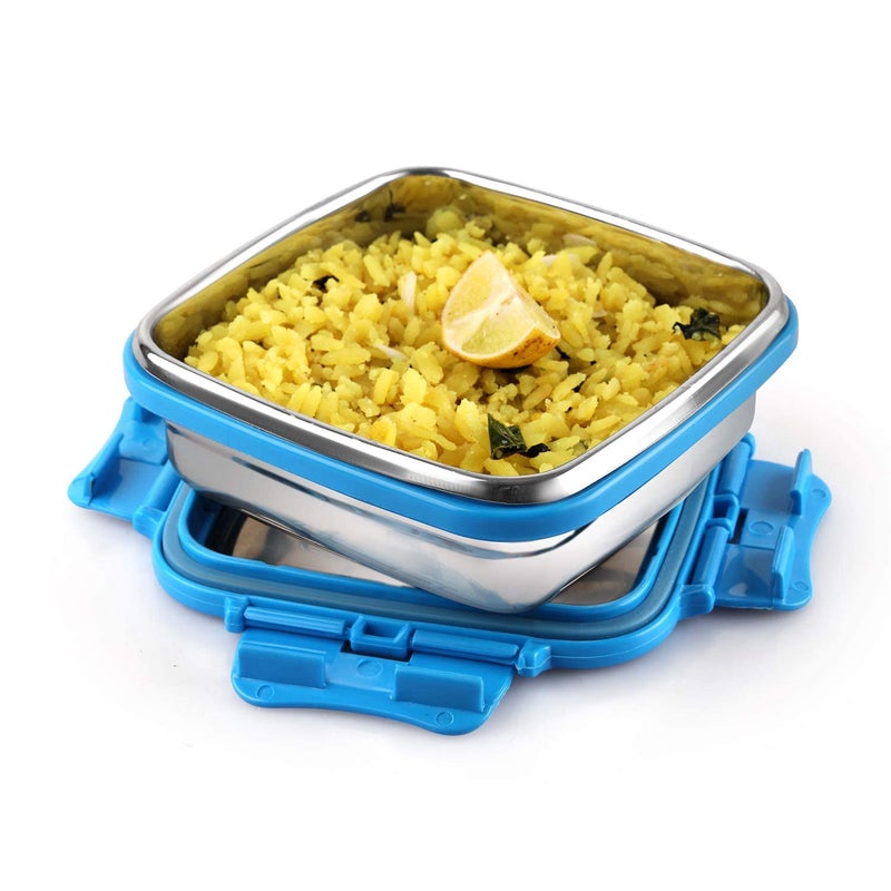 SHOPOBOX Stainless Steel Lunch Box with Air Tight Spill Proof Lid Container Tiffin BoxLunch Box for Boys and Girls for OfficeSchool MultiColor 2 350 Square Lunchbox - Image 4