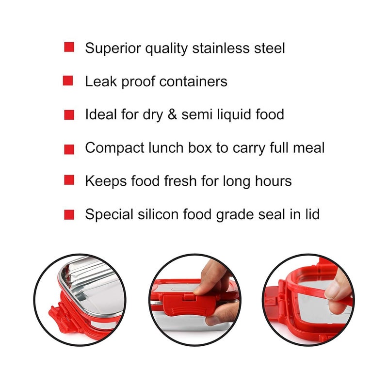 SHOPOBOX Stainless Steel Lunch Box with Air Tight Spill Proof Lid Container Tiffin BoxLunch Box for Boys and Girls for OfficeSchool MultiColor 2 350 Square Lunchbox - Image 5