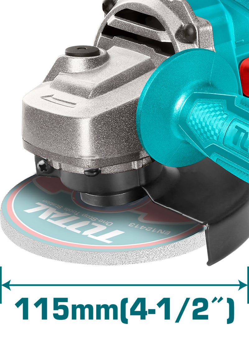 توتال مطحنة زاوية كهربائية من توتال 750 واط (115 مم / 4.5 بوصة) - قاطعة ومطحنة عالية السرعة 12,000 دورة في الدقيقة - عمود دوران M14 شديد التحمل مزود بمقبض إضافي - 220-240 فولت - TG10711556 - Image 2