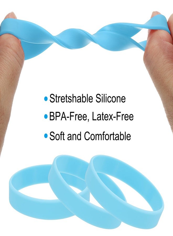 PATIKIL Silicone Rubber Bracelets, 12 Pcs Solid Color Blank Stretch Wristbands Sports Elastic Rubber Bands for Men Women Adults Teen Party Favors, Light Blue - Image 3