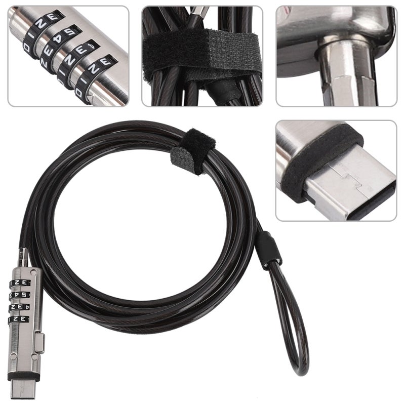 Laptop Lock: 4 Digit Password Eco-Friendly Braided Steel Cable - Thick Aluminum Alloy Joints Durable Digital Password Unlock for Laptop & Standard Security Slot Devices - Image 2