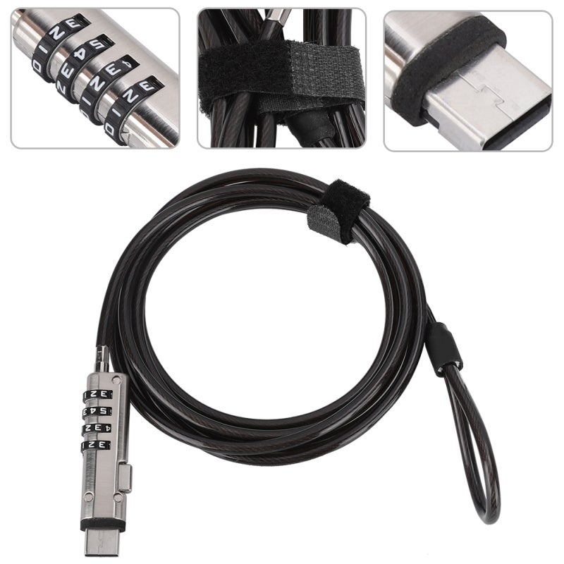 Laptop Lock: 4 Digit Password Eco-Friendly Braided Steel Cable - Thick Aluminum Alloy Joints Durable Digital Password Unlock for Laptop & Standard Security Slot Devices - Image 3