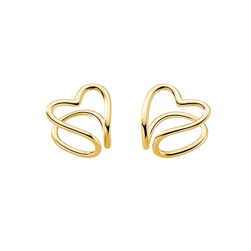Reffeer Solid 925 Sterling Silver Heart No Piercing Earrings for Women Teens Heart Ear Cuff Earrings Clip on Earrings (B-Gold) - Image 1