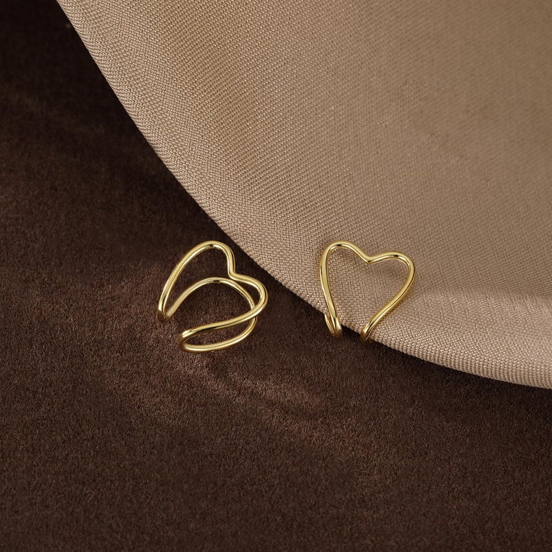 Reffeer Solid 925 Sterling Silver Heart No Piercing Earrings for Women Teens Heart Ear Cuff Earrings Clip on Earrings (B-Gold) - Image 4