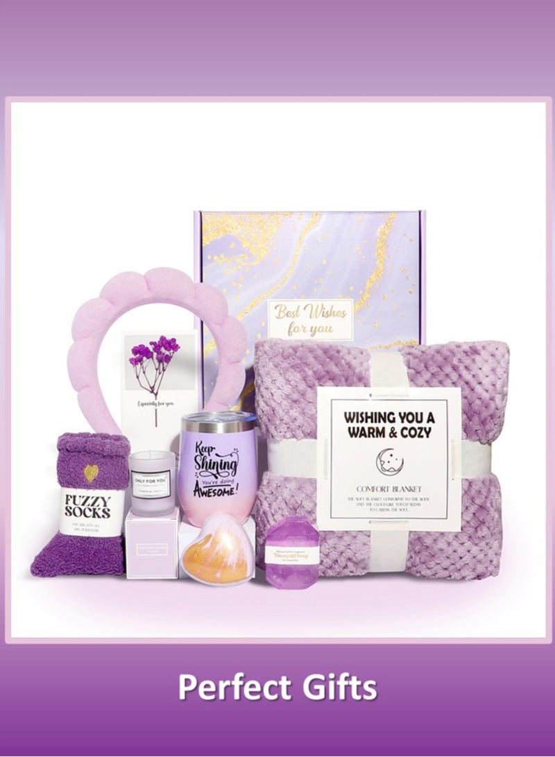 سلة هدايا للنساء - هدايا عيد ميلاد للنساء، مجموعة تحتوي على 11 قطعة هدية ملهمة، مجموعة عناية سبا مريحة للنساء هدايا لزوجتها أو صديقتها المقربة أو أختها هدية نسائية - Image 1