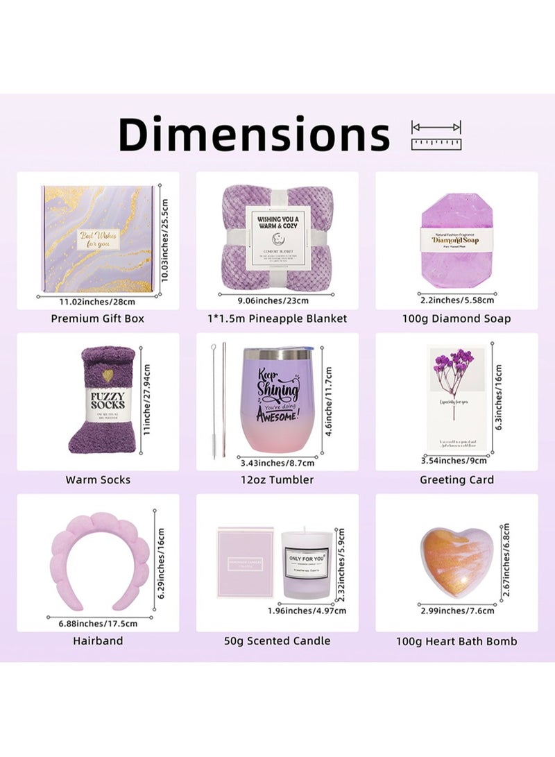 سلة هدايا للنساء - هدايا عيد ميلاد للنساء، مجموعة تحتوي على 11 قطعة هدية ملهمة، مجموعة عناية سبا مريحة للنساء هدايا لزوجتها أو صديقتها المقربة أو أختها هدية نسائية - Image 2