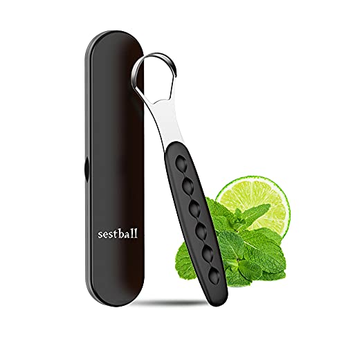 Sestball New Version Tongue Scraper Cleaner for Adults & Kids, Medical Grade Metal Tongue Brushes Set for Fresh Breath Dental Eliminate Bad Breath in Seconds (Black) - Image 1