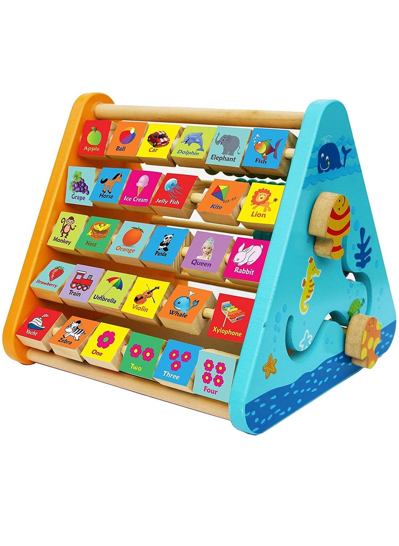 YelaJoy - Educational Activity Cube Abacus - Wooden Alphabet Blocks Abacus Clock - Activity Cube for Toddlers 5 in 1-Wooden Activity Toys for Babies Learning-Wooden Toys for 1 Year to 3 year Old - Image 1