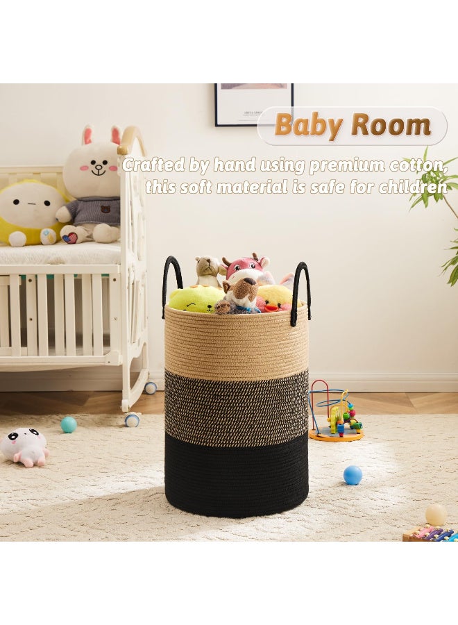سلة غسيل، سلة غسيل من حبل قطني منسوج، سعة 60 لتر لتخزين الملابس المتسخة والألعاب والبطانيات في الحمام وغرفة النوم وغرفة المعيشة - Image 4