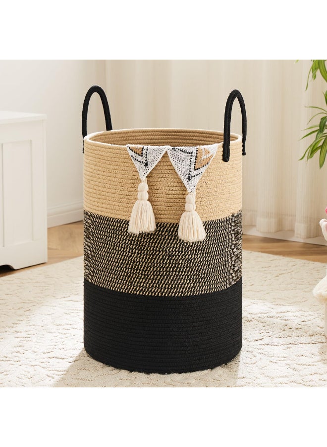 سلة غسيل، سلة غسيل من حبل قطني منسوج، سعة 60 لتر لتخزين الملابس المتسخة والألعاب والبطانيات في الحمام وغرفة النوم وغرفة المعيشة - Image 1