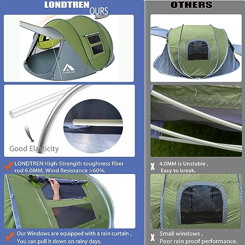 Londtren Pop Up Tents for Camping 4 Person Waterproof Military Popup Tent Camping Easy Up Camping Tents Instant Pop Up Tent Big Green - Image 3