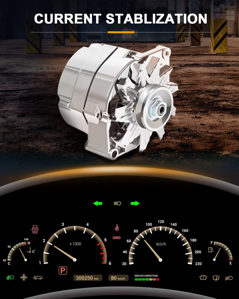 ROADFAR 3 Wire Alternator Replacement for Chrome Self Exciting Street Rod GM 350 BBC SBC 100Amp - Image 3