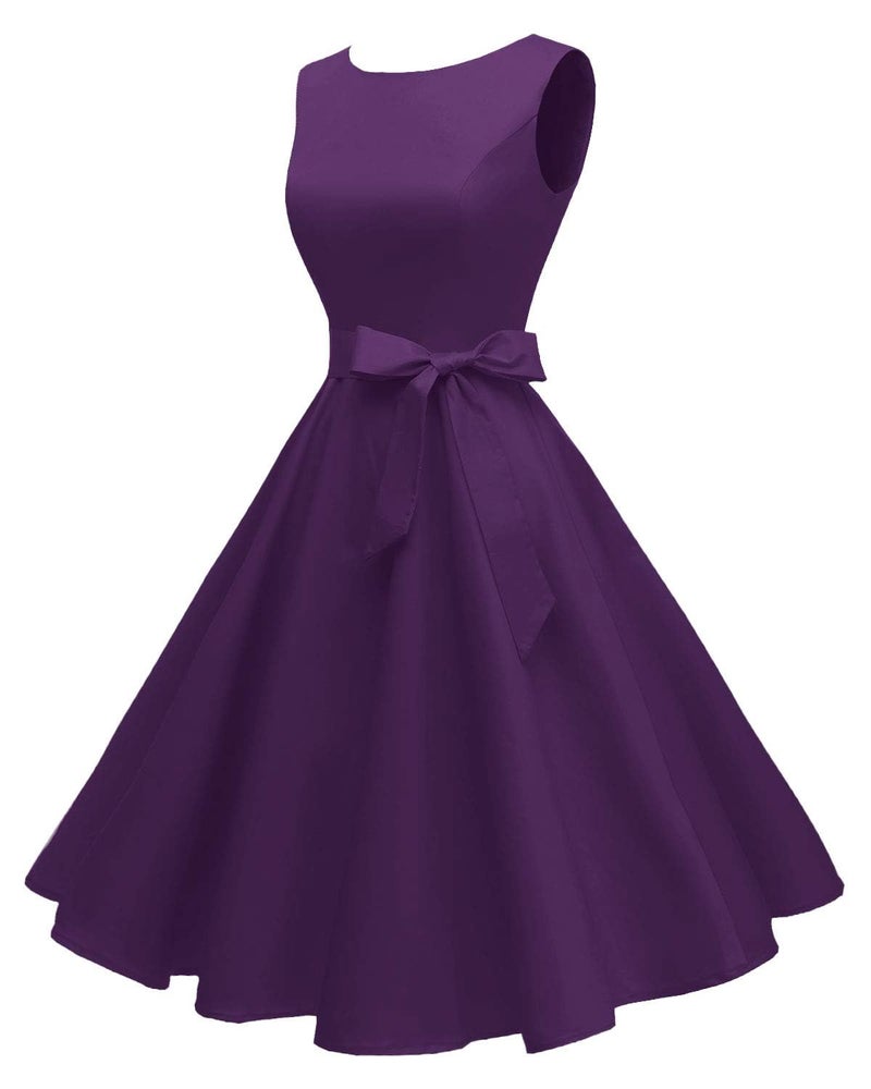 Hanpceirs Women's Boatneck Sleeveless Swing Vintage 1950s Cocktail Dress Deep Purple S - Image 4