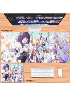 No Overlock Honkai Impact 3 Mouse Pad Extra Large Animation Kiana Dem Lisa Alicia Two-Dimensional Notebook-Color:70x35cm Thickness 3mm-Pattern:White Early Summer Party