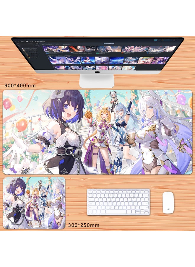 Generic - No Overlock Honkai Impact 3 Mouse Pad Extra Large Animation Kiana Dem Lisa Alicia Two-Dimensional Notebook-Color:70x35cm Thickness 3mm-Pattern:White Early Summer Party - Image 1
